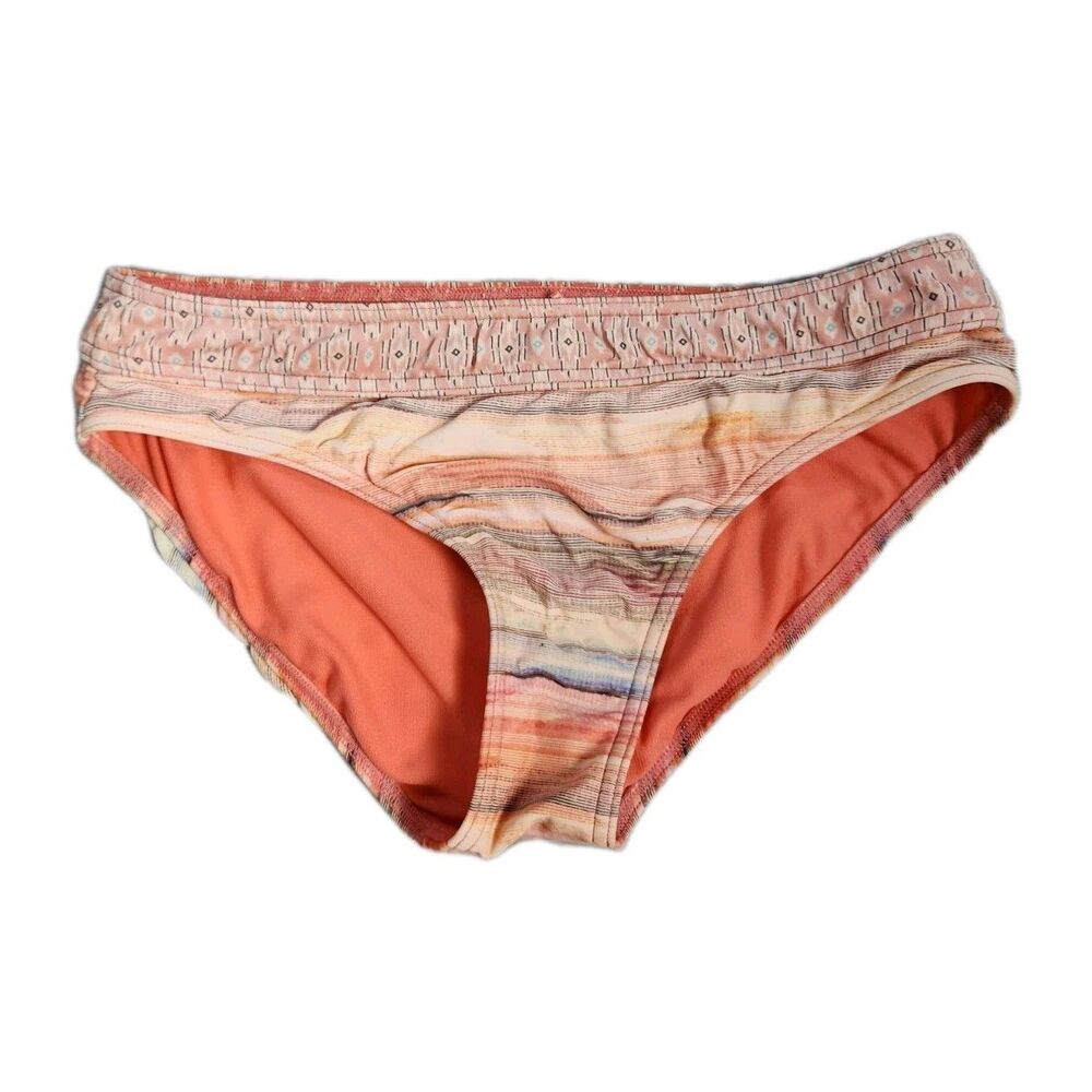 PrAna Bikini Bottom Womens Small Orange Boho Stripe Swim Mid Rise GUC